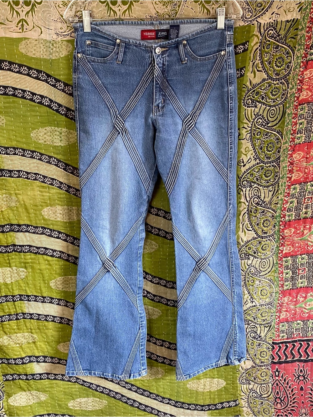 Vintage Y2K Younique Stone Wash Low Rise Piped Flare Jeans 7 California Casual